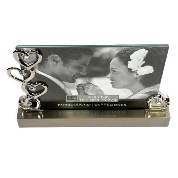 Silver Hearts Wedding Photo Frame Jeweled Rhinestones Expressions Studio Décor - Picture 9 of 11